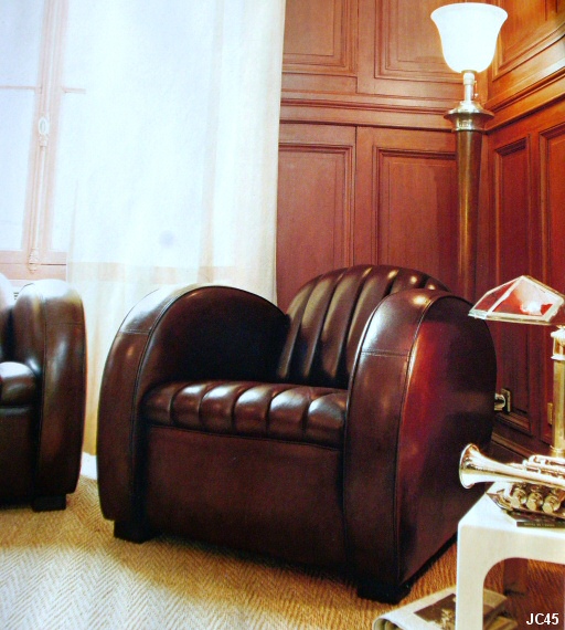 Paire de fauteuils club "ROADSTER", joli modle STREAMLINE vers 1930, coloris: gold, cognac, alezan, marron, chocolat.